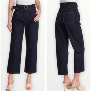 Current Air | NWT Y2K Paper Bag Waist Belt Wide Leg Ankle Blue Denim Jeans, Sz M